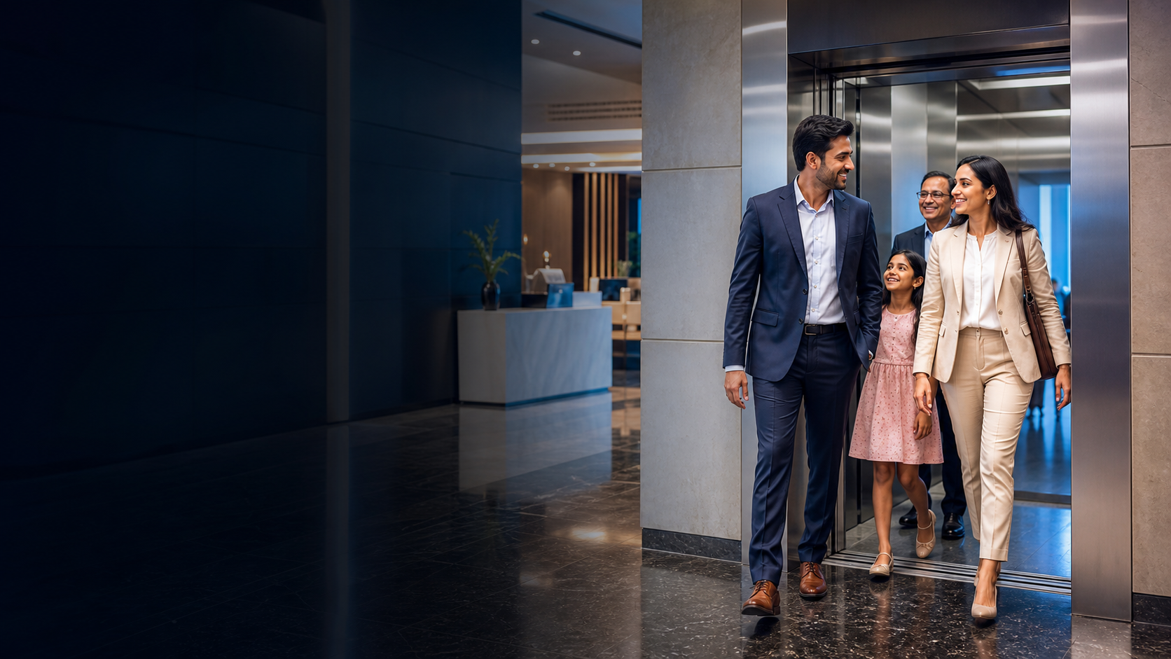 Passenger elevator serving a premium commercial building